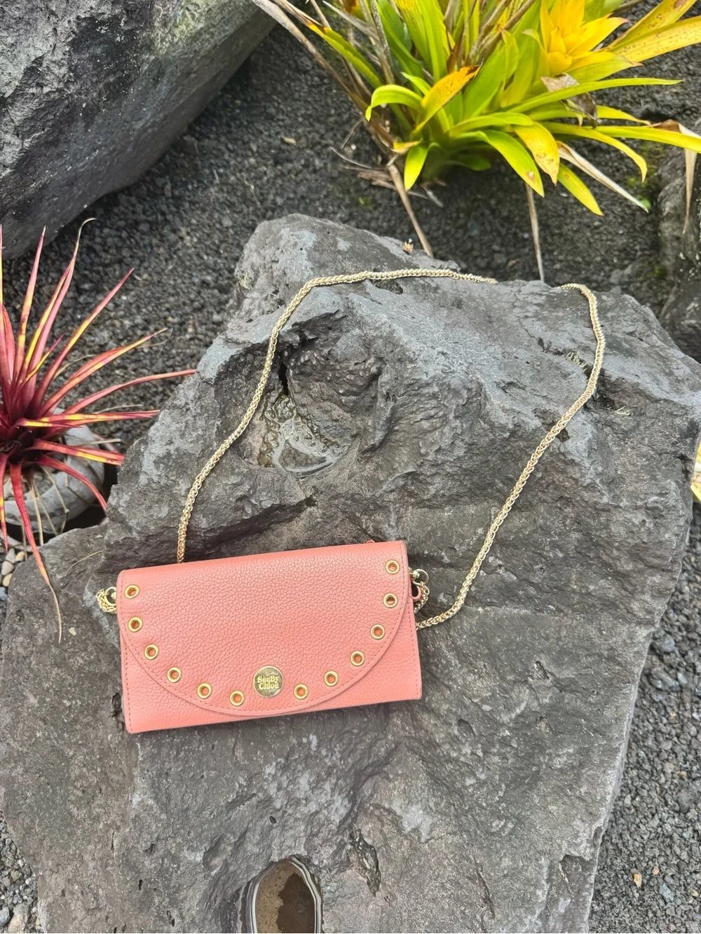 See by Chloé Blush Pink Pebbled Leather Wallet on Chain Crossbody